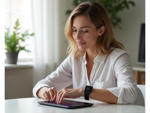 Woman interactung with a smart health device, symbolizing personalized wellness