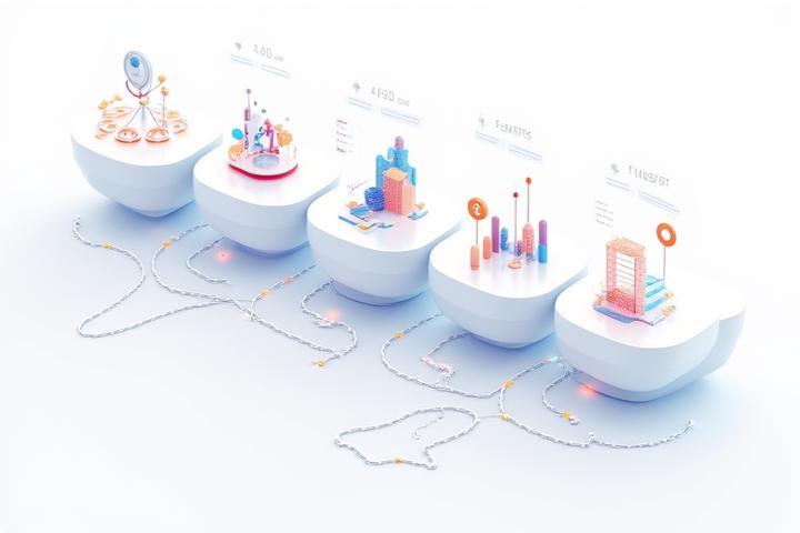 Clean, modern infographic of Lumina Wellspring's four-step wellness methodology: Assessment, Personalization, Implementation, Optimization. Interconnected flow with subtle data visualization elements representing AI insights.