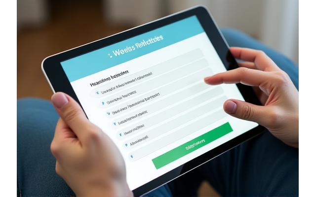 Close-up view of a digital wellness assessment questionnaire on a screen with various health metrics.