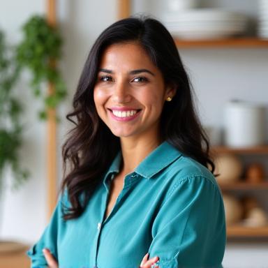 Portrait of Maria Ramirez, a friendly, professional female registered dietitian from Austin, with a focus on holistic nutrition.